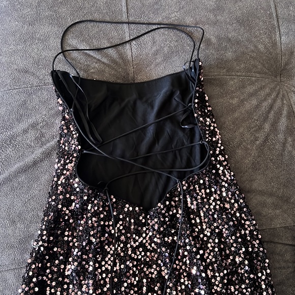 Mac Duggal Dresses Ieena for Mac Duggal Stretch Sequined Open Back Lace Up Gown - Picture 3 of 5